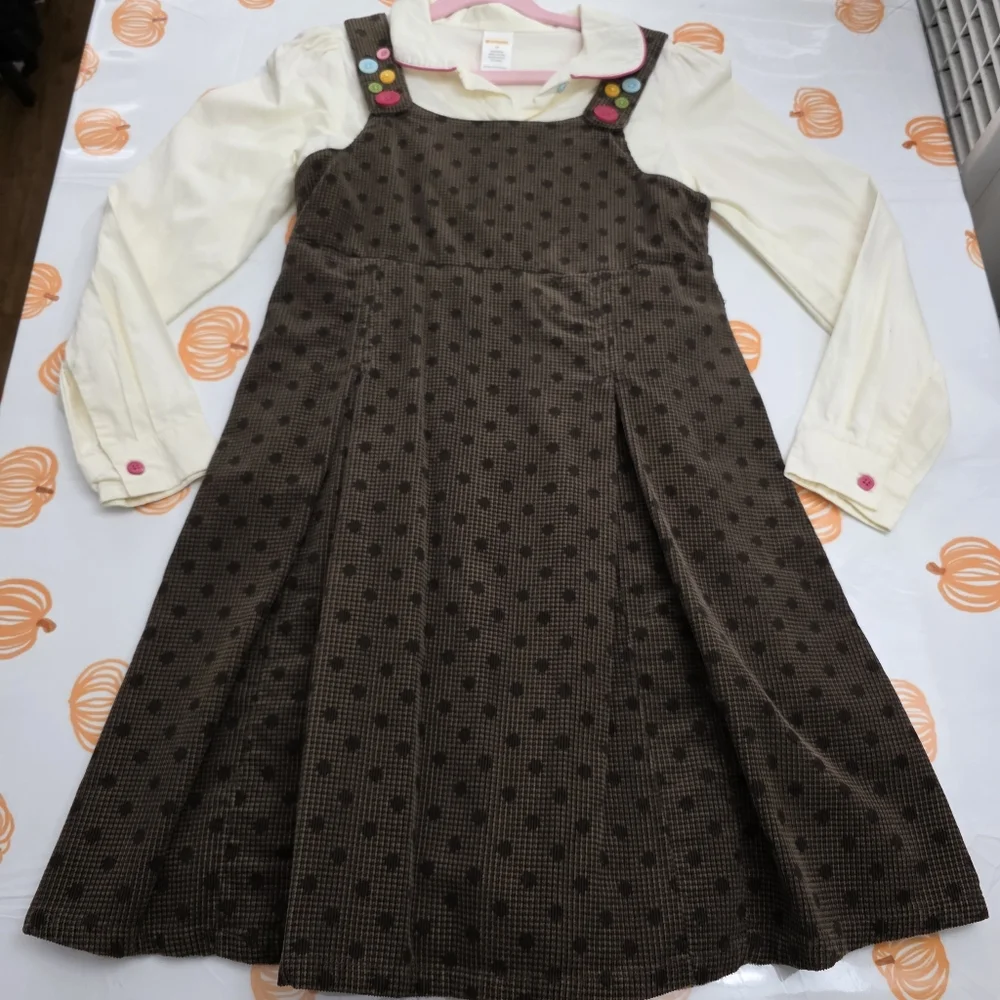Gymboree Girls Cute as a Button Vintage Jumper Dress & Matching Shirt Size 10